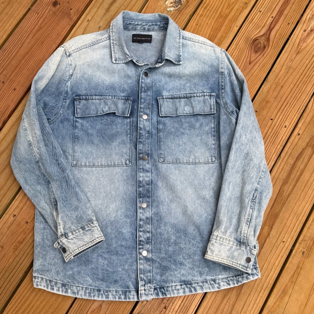 Vintage 90s No Boundaries 100% Cotton Snap Button Denim Shacket Size Medium